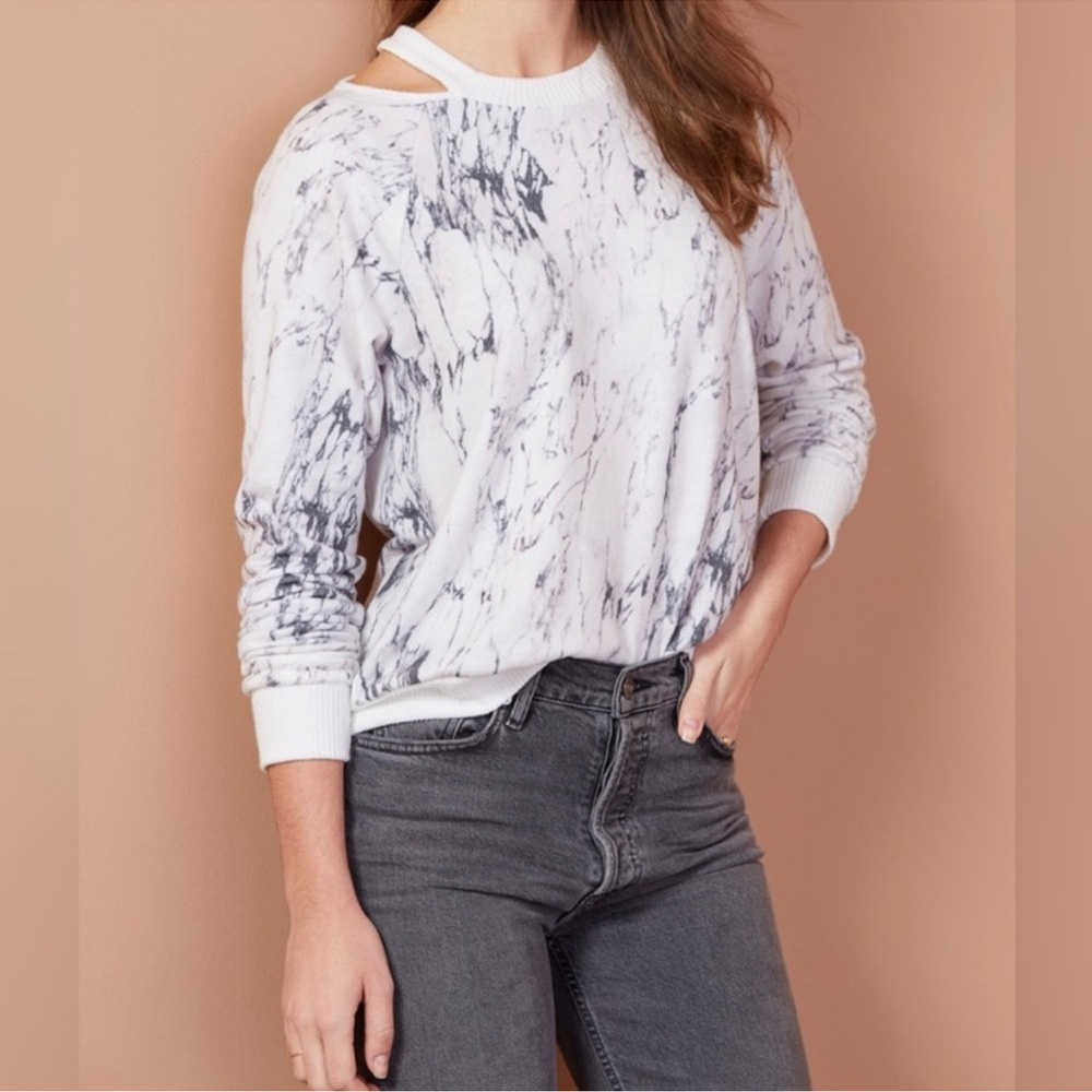 Red Haute Marble Cutout Neck Pullover